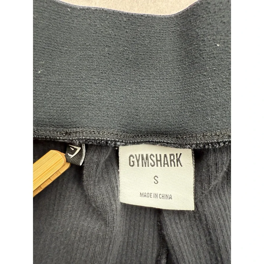 Gymshark Pants Mens Small Black Ribbed Joggers Stretch Knit Cuffed‎ Pockets Logo